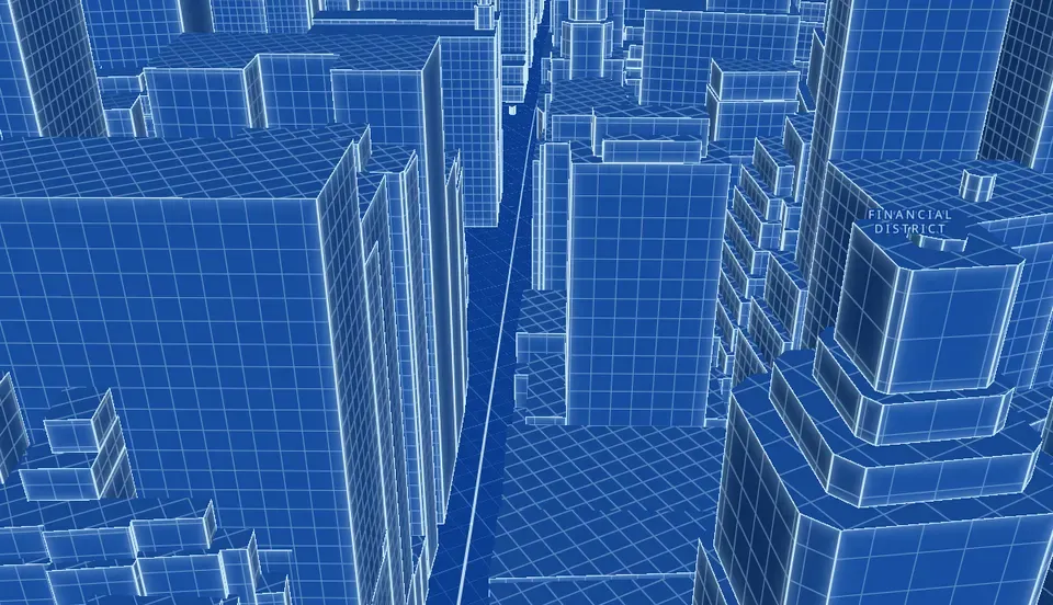 blueprint at z17.5: grid lines stay 4 m apart on every face, whatever its size